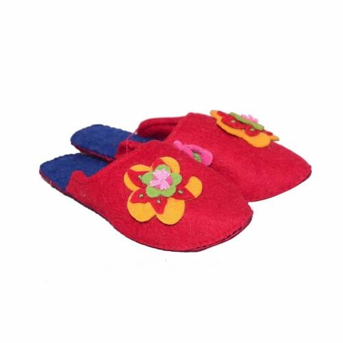 NAMDA CRAFTS Women's Wool Felt Slippers Felted Slippers Handmande Felted Wool Slippers Red 8 UK