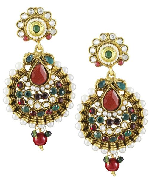Karatcart Copper 22K Gold Plated Multi Stone Dangle Earrings For Women