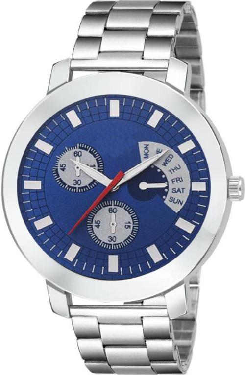 KU Analog Blue Dial Silver Strap Watch For Men