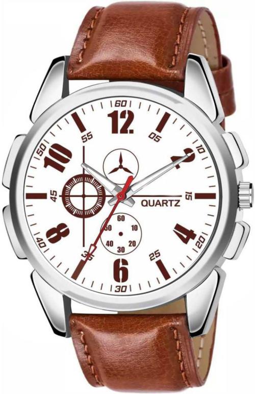 KU Analog White Dial Brown Strap Watch For Men