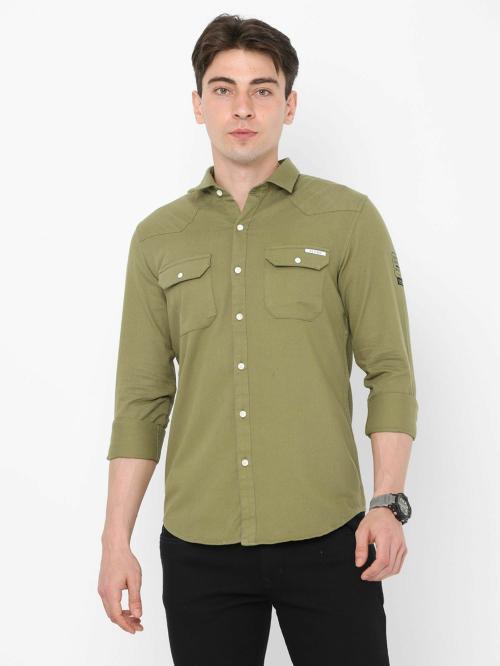 Fly69 Casual Men's Double Pocket Shirts Green Colour XL Size
