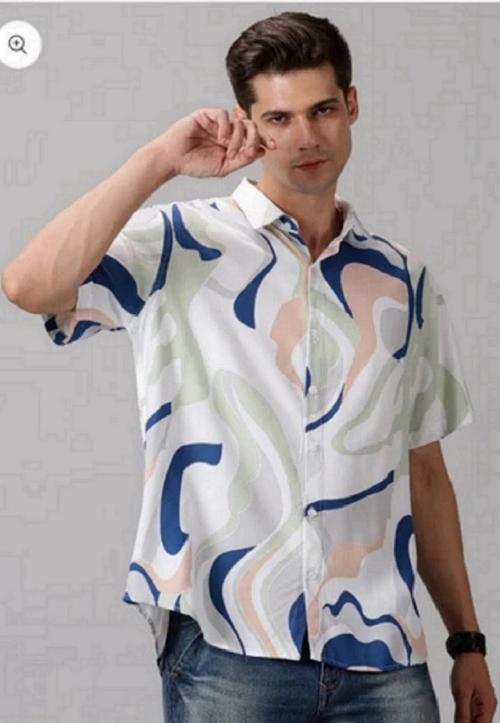 PRAYAAS Half Sleeve Printed Shirts for Men Relaxed Fit Stylish Men's Casual Shirt Revere Collared Neck Goa Beach Vacation Summer Shirts for Men