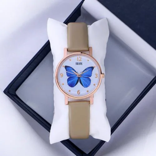 PROMPT Beige Color Strap Butterfly Dial Digital Watch For Girls & Women's