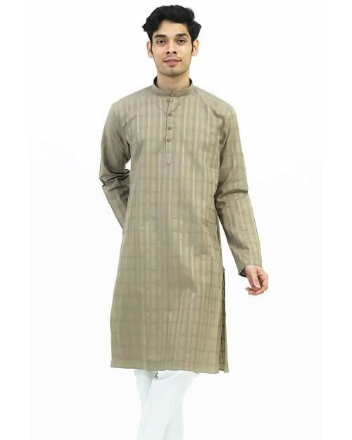 Bluesaanchi Men Khaki Cotton Check Kurta Set