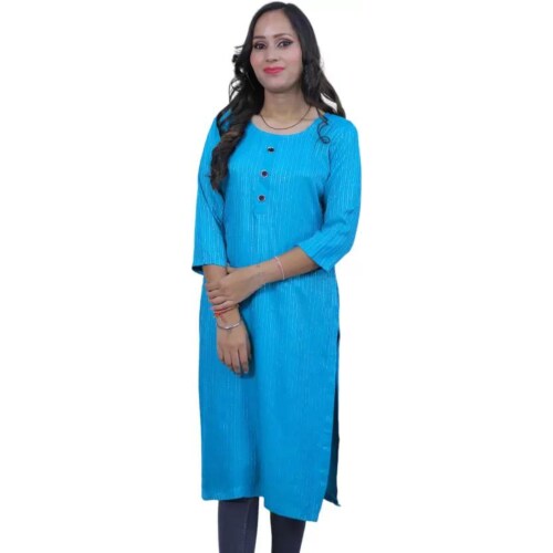 ANVI Rayon Round Neck 3/4th Sleeves Chikankari Embroidery Ethnic Wear Kurta for Women (Kurta-Light Bue-S)