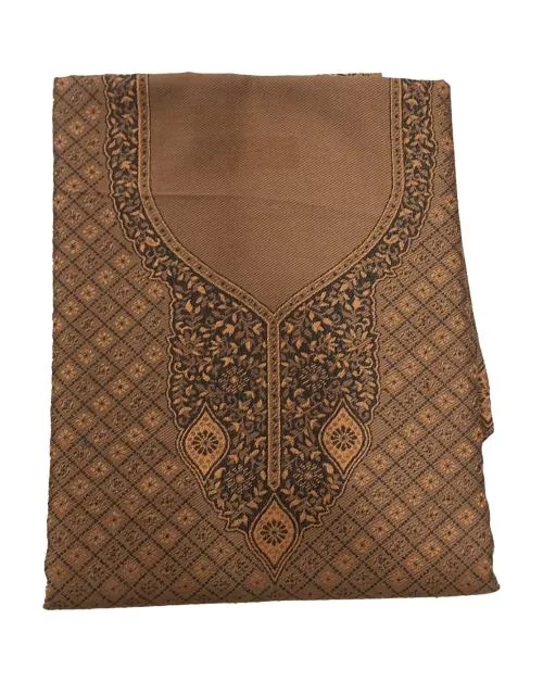 SAAKSHAAT Women's Unstitched Printed Winter Woollen Pashmina Salwar Suit Dress Material with Shawl - (Free Size) - Coffee