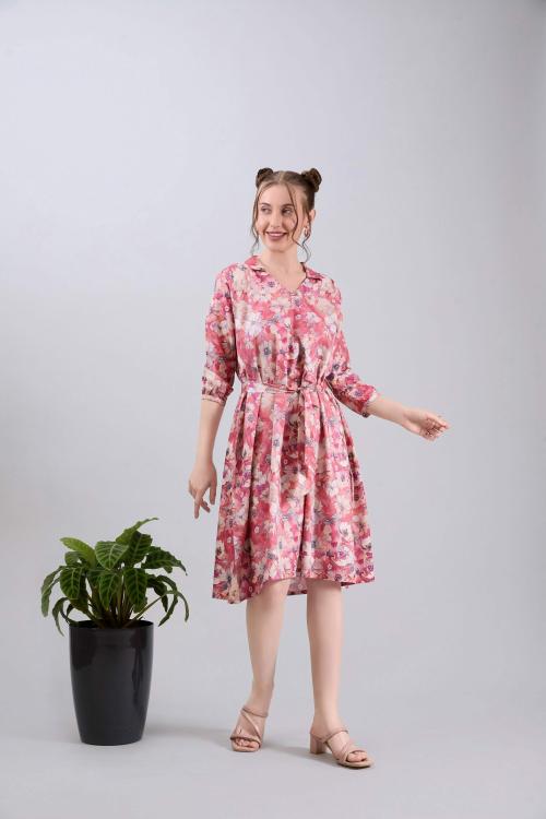 AmarAsha Women Poly Crepe Printed Fit & Flare Dress Peach Color Dress,Printed Dress,Neww Dress,Dress for Women,Party Dress,Designer Dress