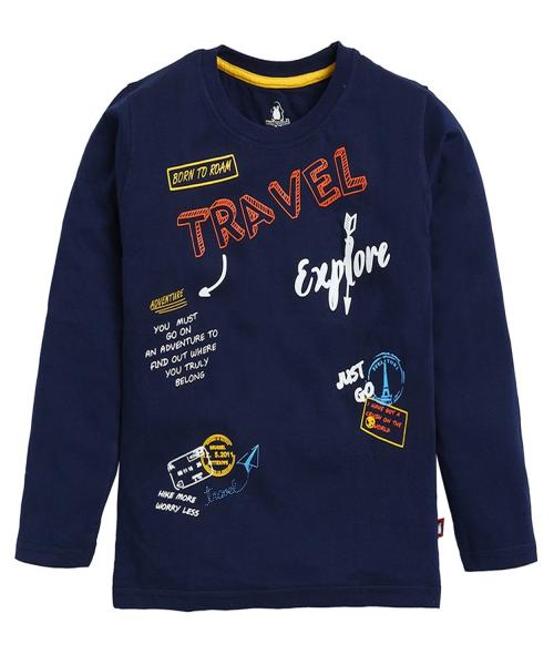 CRAZYPENGUIN ELITE Boys Round Neck T shirt Full Sleeves Printed T Shirt for Kids Single Jersey T shirt for Kids Baby Boy Clothes Top Wear for Winter|Navy (3-4 Years)