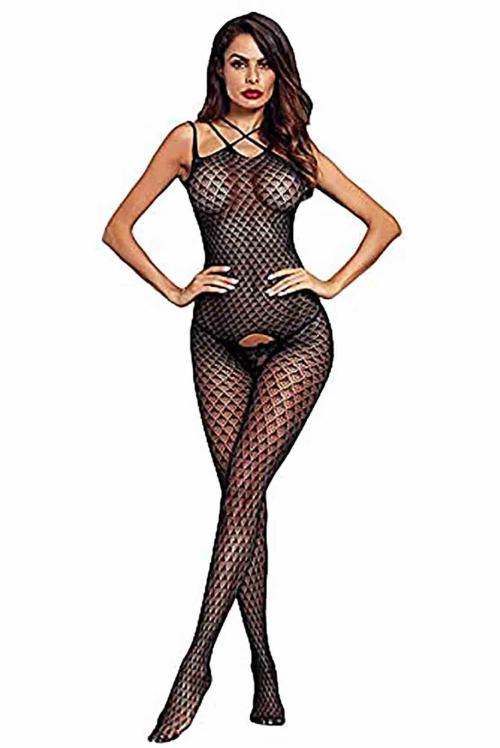 ogimi - ohh Give me 4 Pieces Women Mesh Body stocking Lingerie Fishnet Dresses Hollow Fishnet Bodysuits (Design 1)