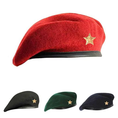 Niozaki Woolen Rajputana Army Style Beret Cap for Men & Women with Star Badge (Red)