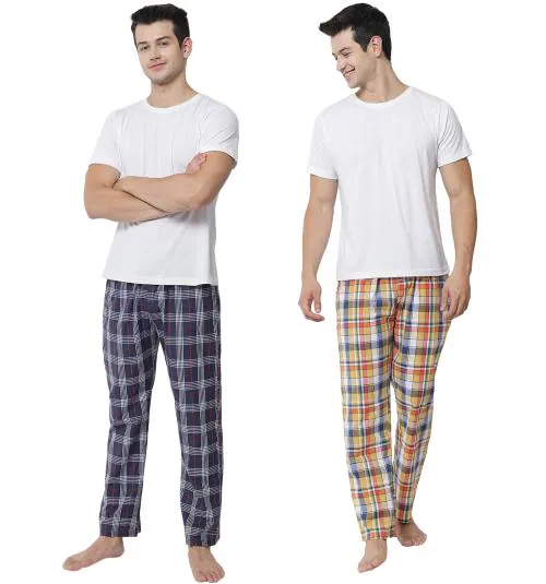 Fflirtygo Mens Combo Cotton Pyjama, Cotton Export Quality Fabric,Check Pyjama for Men Night Wear