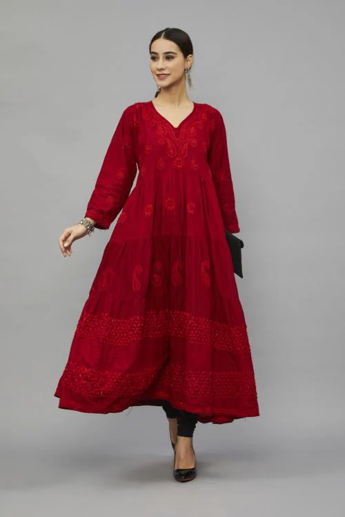 Front Kurti Neck Design Ethnava Anarkali Chikankari Kurti
