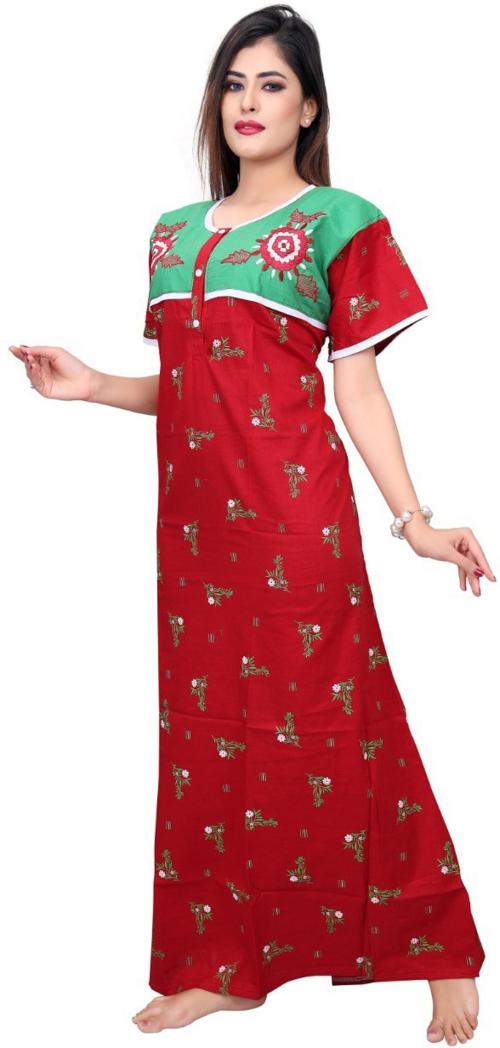 Buy Loody'S Women Maroon Printed Pure Cotton Night Dress (Free Size