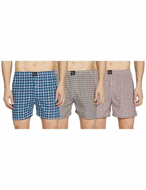 Rupa Frontline Men AssortedCheckered 100% Cotton Pack of 3 Boxers