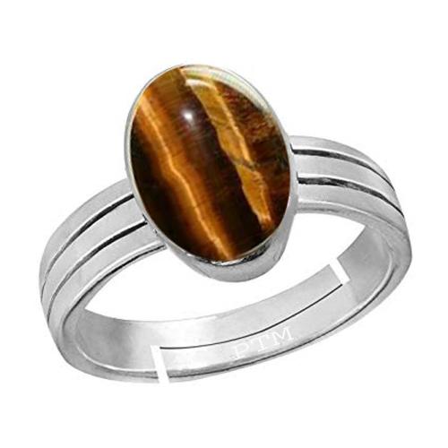 Ptm Tiger Eye 3 Carat Astrological Natural Gemstone 925 Sterling Silver Adjustable Ring