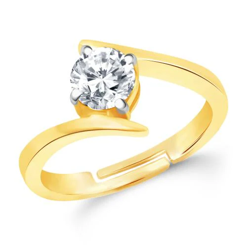 Vshine Adjustable Ring Single American Stone Solitaire's Gold Plated for Women & Girls