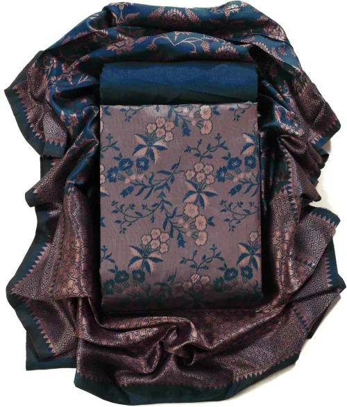 Sun Fashion And Lifestyle Women Blue Self Design Jacquard Unstitched Salwar Suit Material