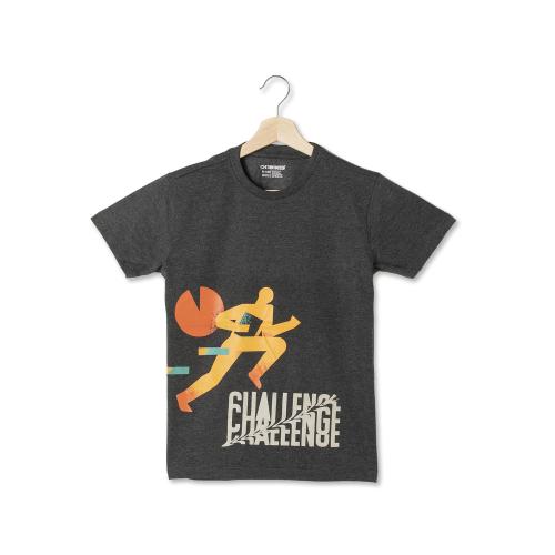 GetStocked Challenge Print Boys Cotton T-Shirt (charcoal melange) - 11-12 Y