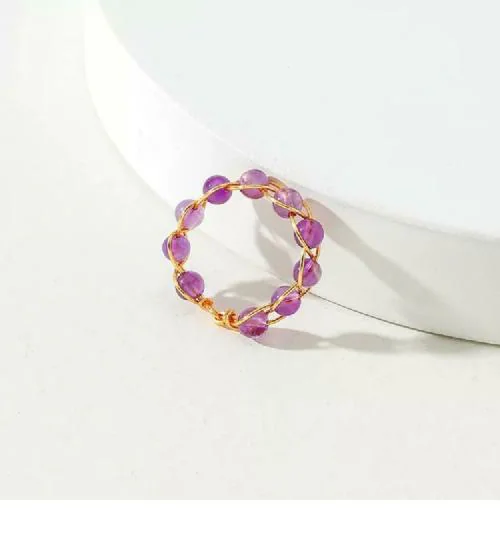 Living inside Out Crystal bead Rings purple