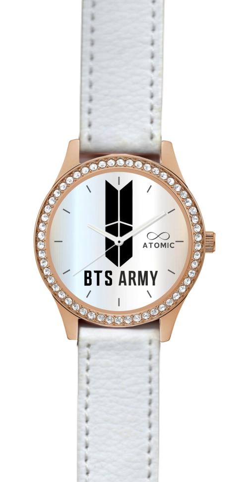Atomic Premium Quality Rosegold White Strap BTS watch for Girls