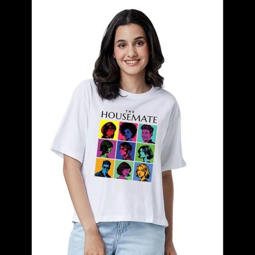 CREETLE Women's Casual Short Sleeves Round Neck Printed Drop Shoulder Cotton Blend Super Combed T-Shirt