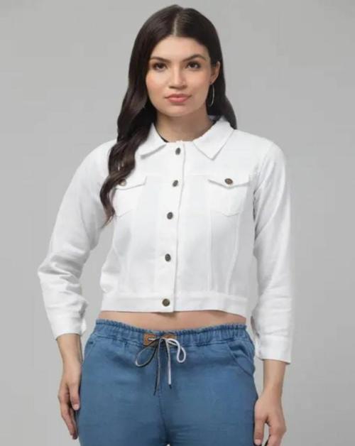 VASTRA KOSHA Women Denim Blend Standard Length Jacket White Color (M-Size)