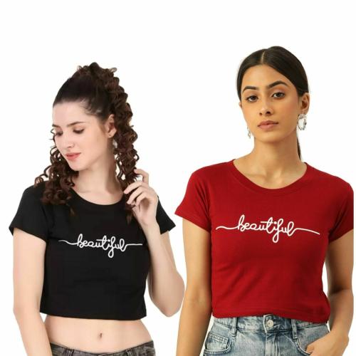 Vanghee crop tops for women | Summer Top | Half Sleeve Crop Top | Pack of 2 crop top | Breathable Fabrice Round Neck