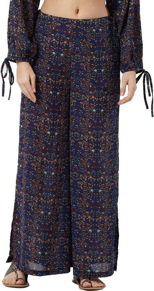 FUSION BEATS Women Blue Printed Polycotton Palazzos