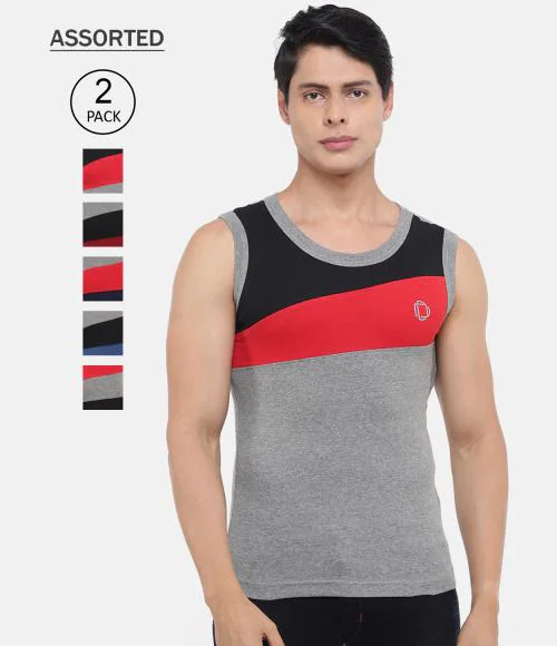 Dollar Bigboss Men's Assorted Pack of 2 BB13 Solid Gym Vest