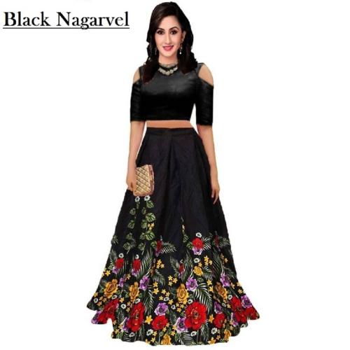 Bhakti Nandan Creation Women Black Floral Print, Printed Art Silk Pack of 1 Lehenga Choli