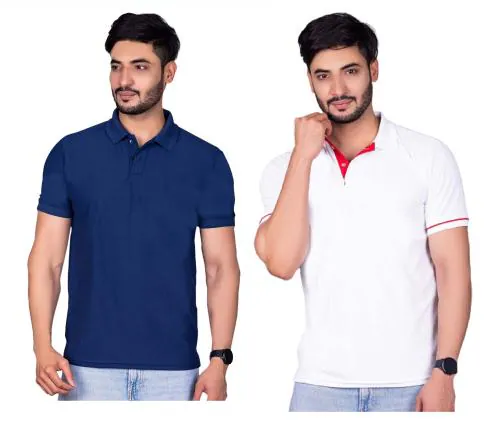 Black Marlin Combo of Mens Polo T-shirt I Polyester Half Sleeve - Navy Blue & White