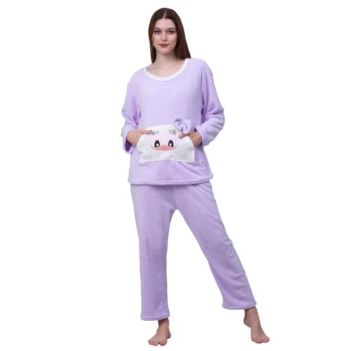 Klotthe Women Purple Cartoon Characters Wool Blend Night Suit