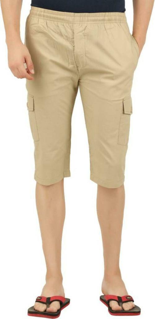 MERINO Men Beige Solid Cotton Blend Three Fourths - M