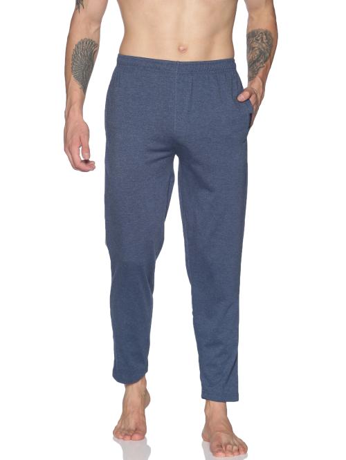 DOLLAR Men's Blue Melange Solid 100% Cotton Straight Track Pants