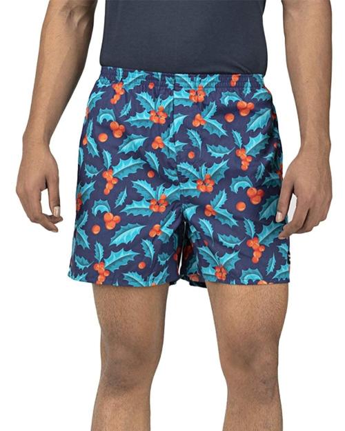 Whats Down Men Blue Mistletoe Boxers - S