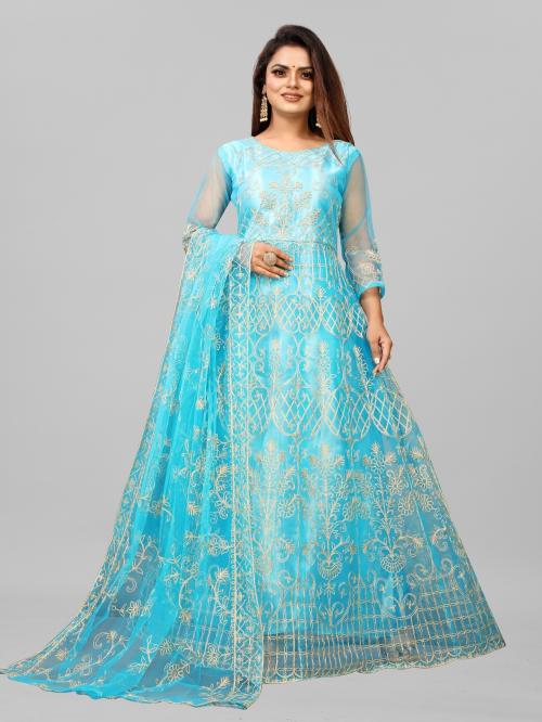 Aika Women's Net Embroidered Semi-Stitched Gown