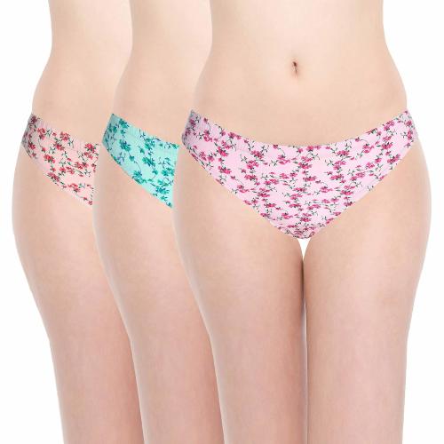 Chic Women Printed 100 Percent Cotton Bikini Panty - (M) - Pack of 3