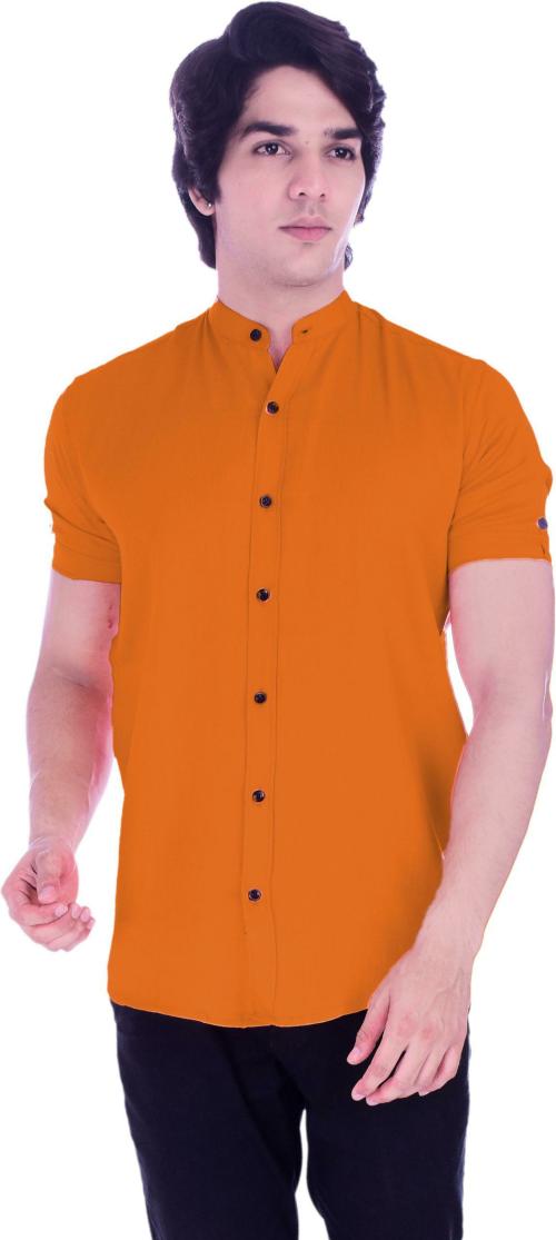 BASE 41 Men Orange Solid Cotton Blend Casual Shirts