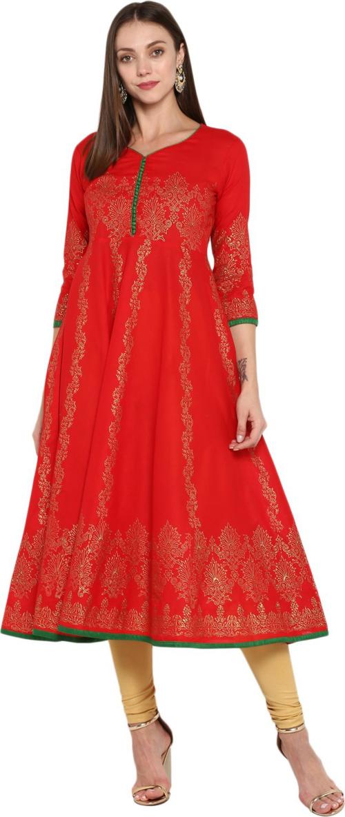 Buy CROESUS THE TRADITIONAL LOOK G Kurties Women Red Block Print Pure