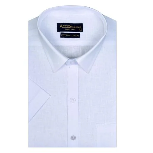 ACCOX Men's Regular Fit Half Sleeves Cotton Linen Solid (Plain) Formal Shirt with Front Pocket & Spread Collar