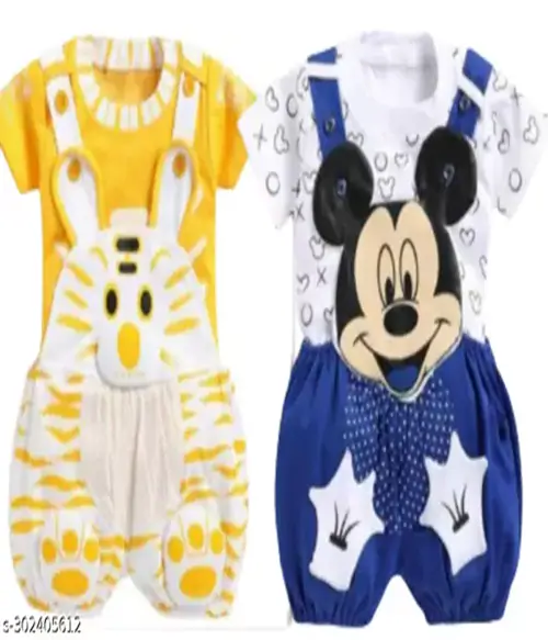 FOOTPAID Girls Pack Of 2 Dungarees-127-Size-6-9Month-Colour-Multicolor