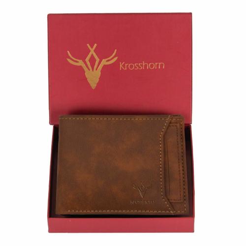 Krosshorn Men Casual Brown Artificial Leather RFID Wallet