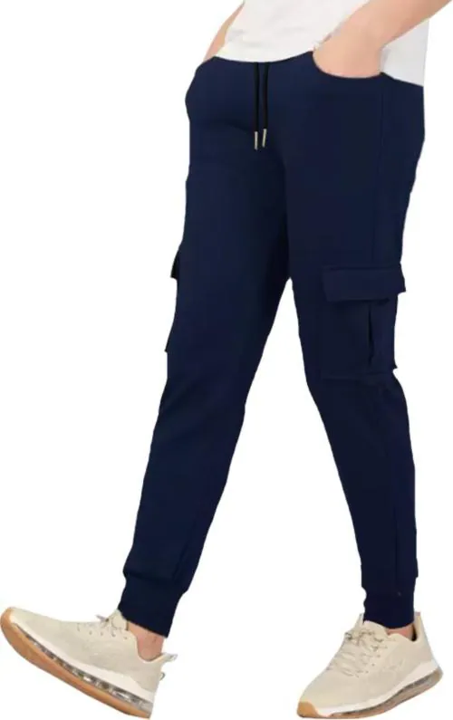 Jugular Boys Dark Blue Solid Pure Cotton Track Pant (12-13 Years)