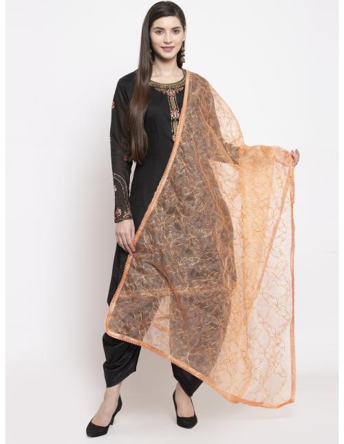 Orange Organza Heavy Embroidered Dupatta