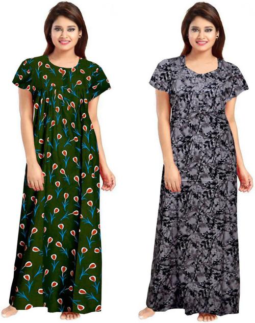 Averill Women's Multicolor Printed Cotton (Pack of 2) Nighty Set