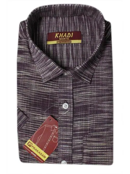 PRAKASAM COTTON Mens Khadi Regular Fit Spl Kattary Half Sleeve Shirt (Colour-Purple; Size-38)