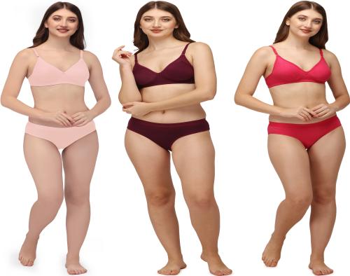 Dhandai Fashion Women's Lingerie Set Babydoll Swimwear Hot Nighty Wedding Night Bra Panty Set Combo 3 Sets DAZ-MahiraSet(CB_1-3)Red-Skn-Mrn-30