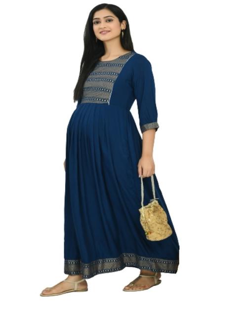 MAFE Women's Rayon Kurti Printed Maternity Dress For Festival Wear (Teal) - XXXX-Large