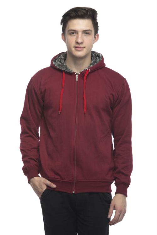 Lambency Maroon Cotton Blend Solid Hooded Sweatshirt