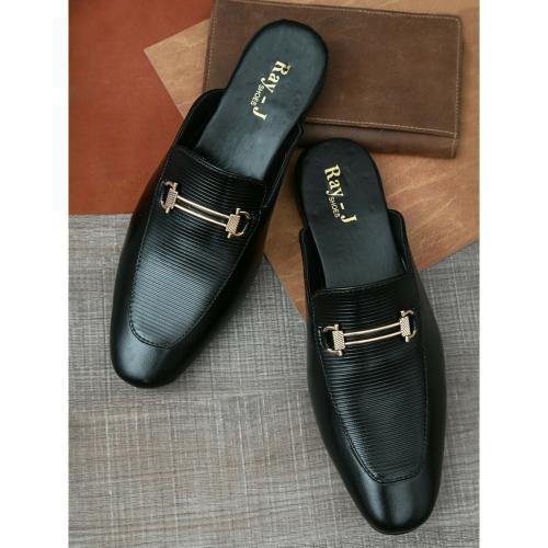 RAY J Casual Slip-Ons Synthetic Leather Mules For Men (Black)
